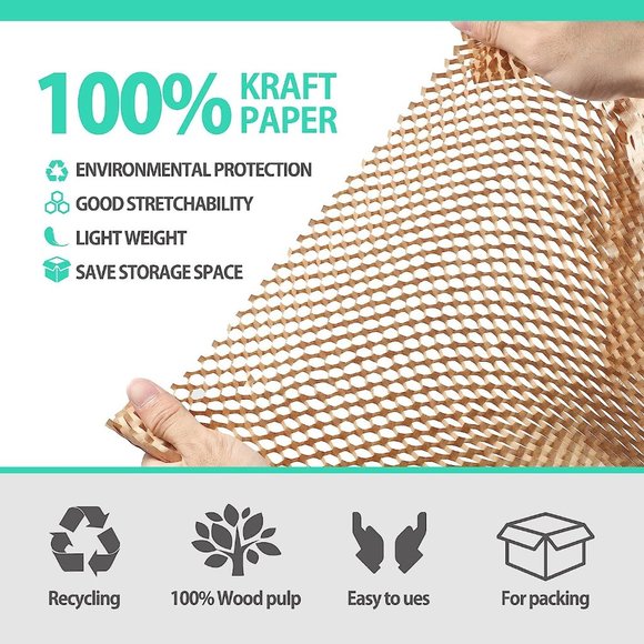 **NEW** Honeycomb Packing Paper, 12" x 66' Cushioning Wrap w/ Fragile Stickers - Picture 4 of 5